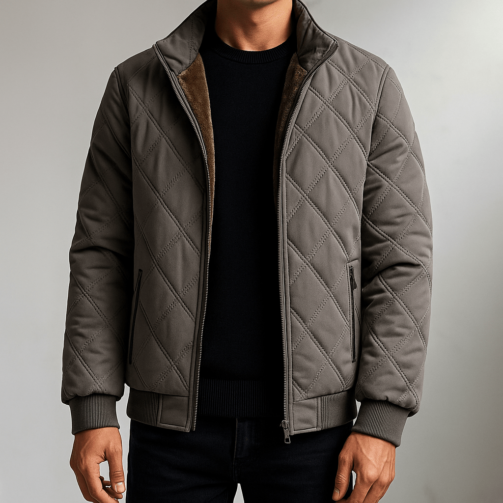 Men's Quilted Jacket with High Collar and Zipper