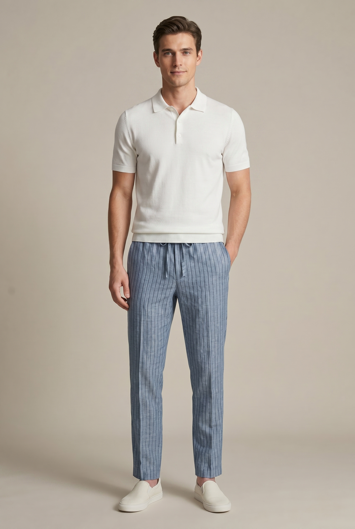 Men's Vertical Pinstripe Tapered Trousers - Smart Casual