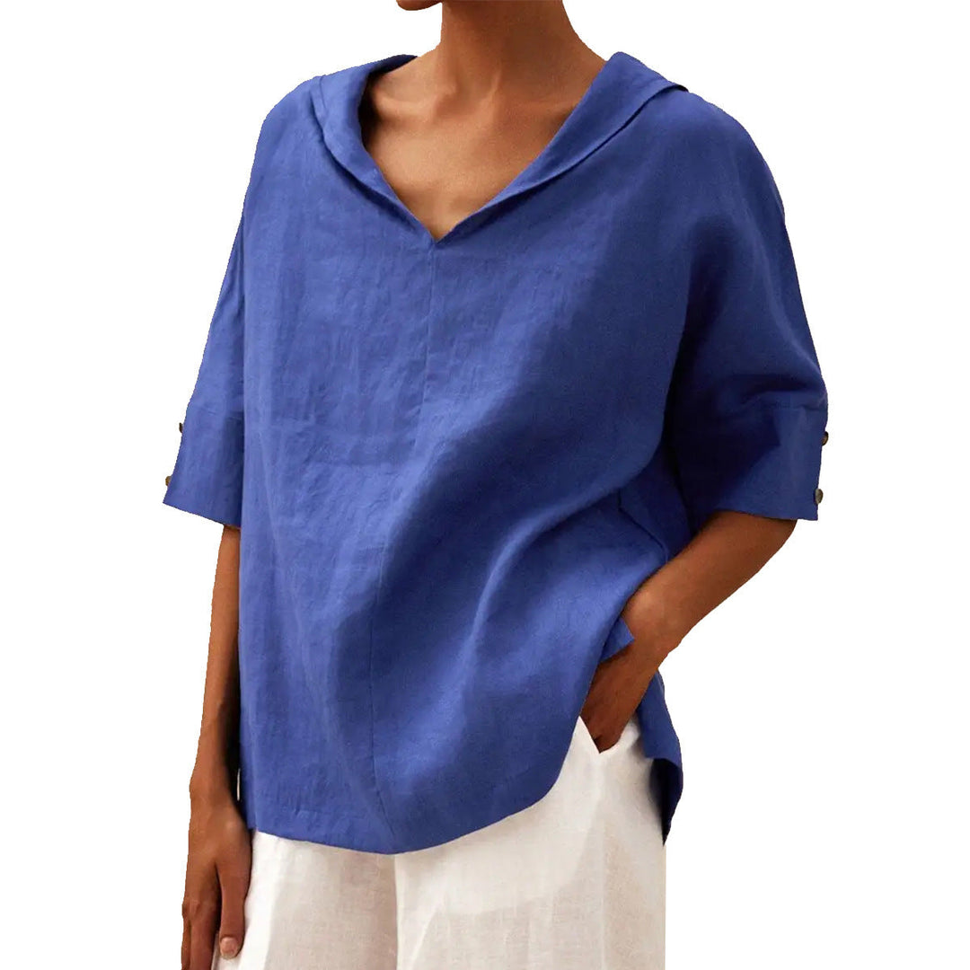 LINEN BLOUSE WITH V-NECK FOR WOMEN