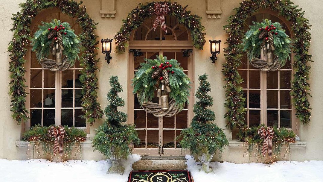 Boho Christmas Wreath on Rustic Vine Base with Pinecones and Golden Bells