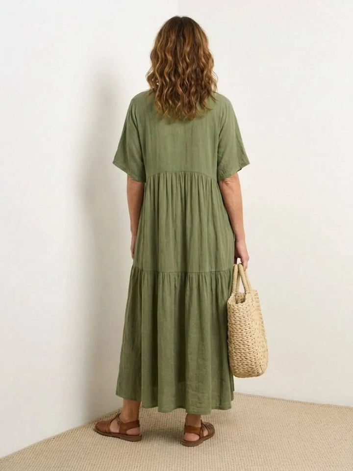 Women's V-Neck Tiered Maxi Swing Dress: Autumn Wedding Guest Style