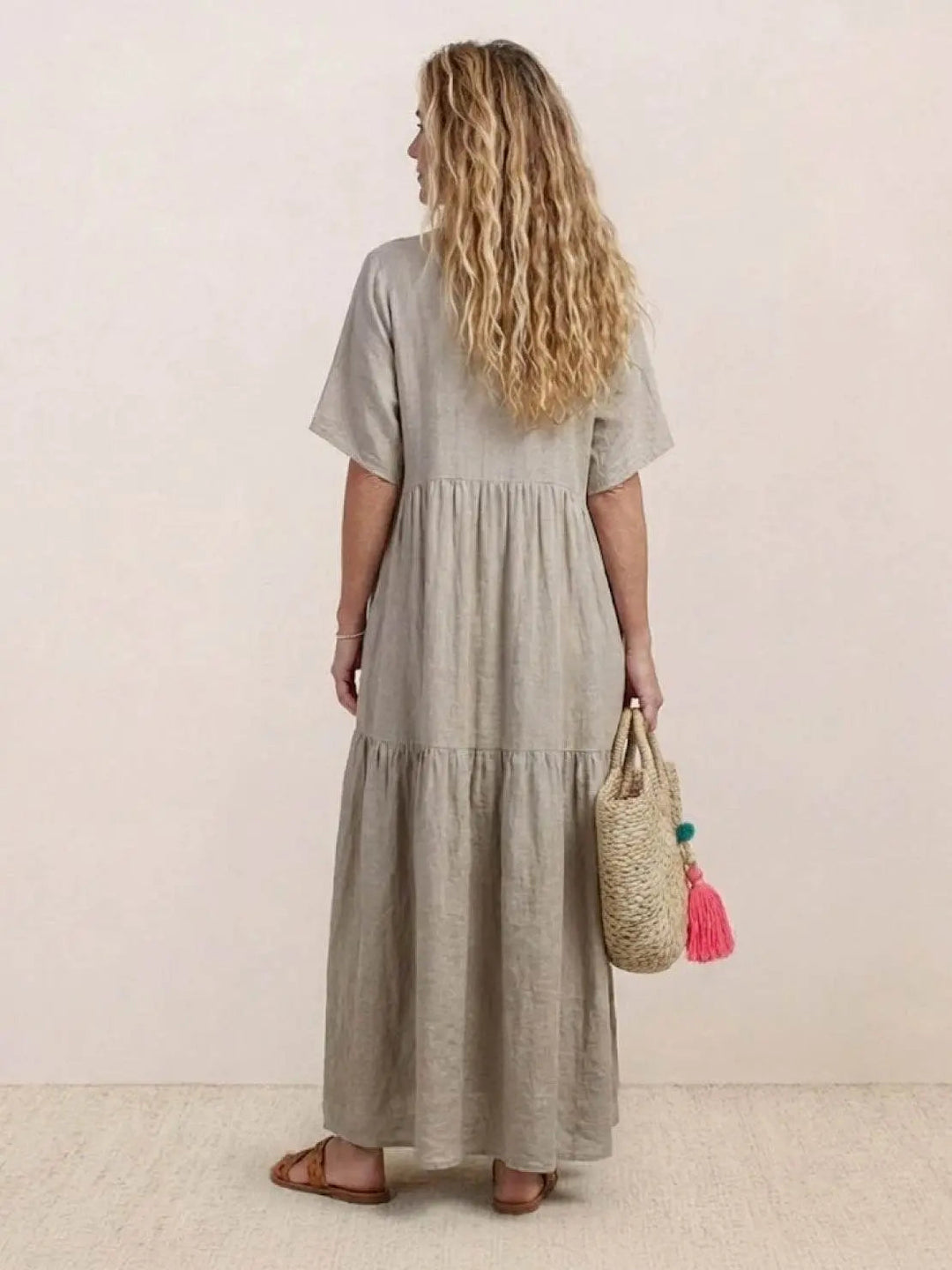 Women's V-Neck Tiered Maxi Swing Dress: Autumn Wedding Guest Style