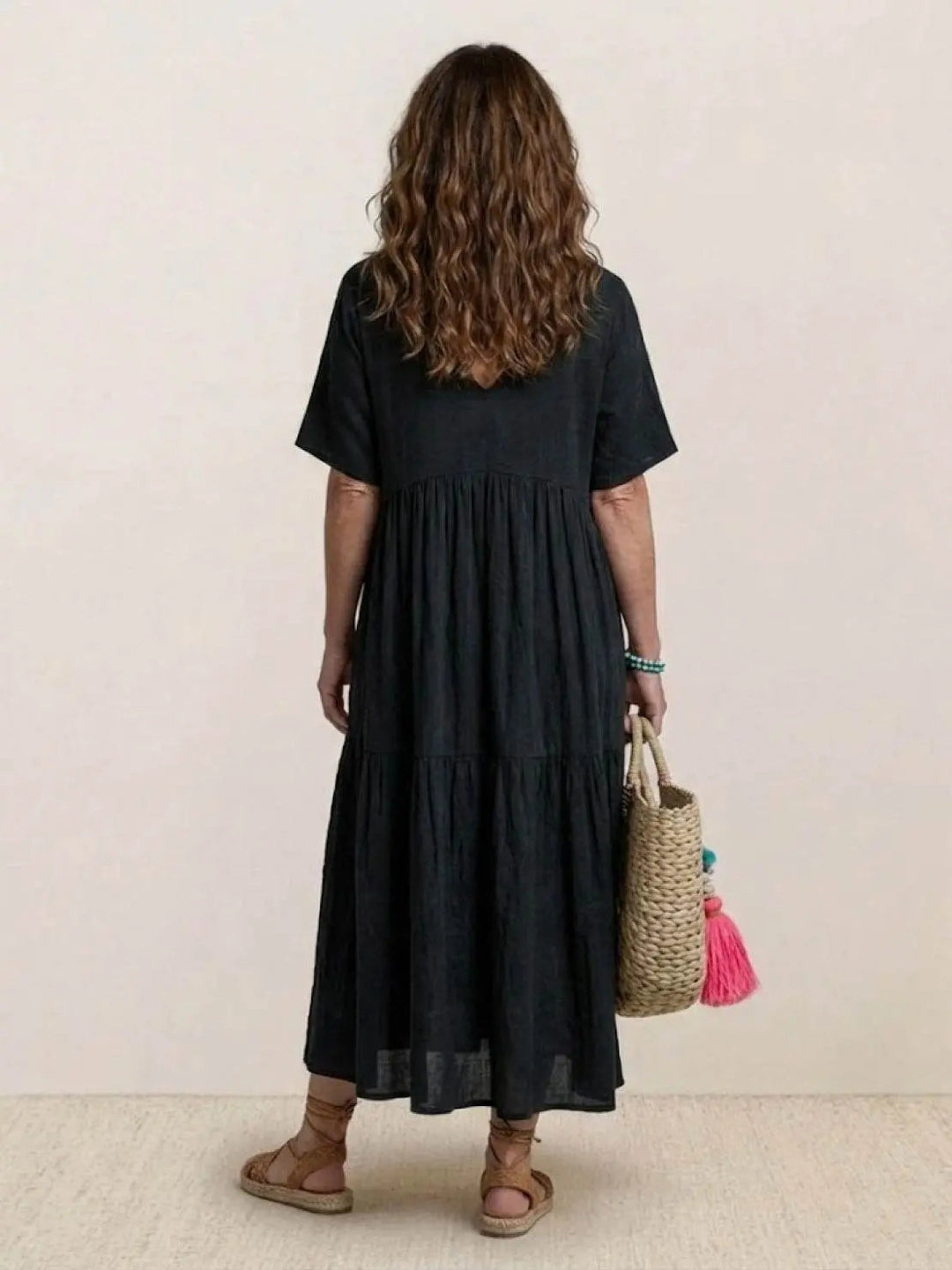 Women's V-Neck Tiered Maxi Swing Dress: Autumn Wedding Guest Style