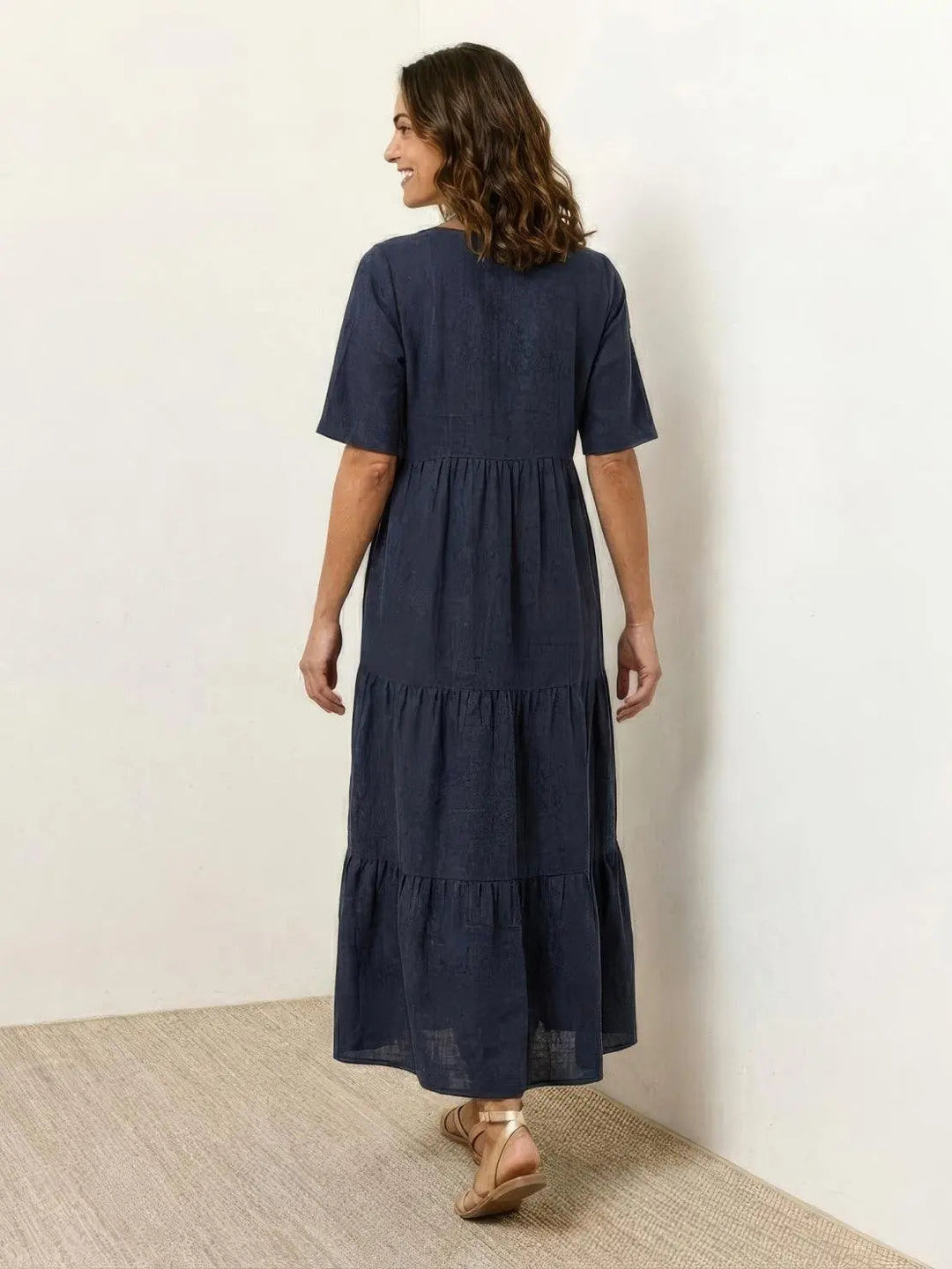 Women's V-Neck Tiered Maxi Swing Dress: Autumn Wedding Guest Style