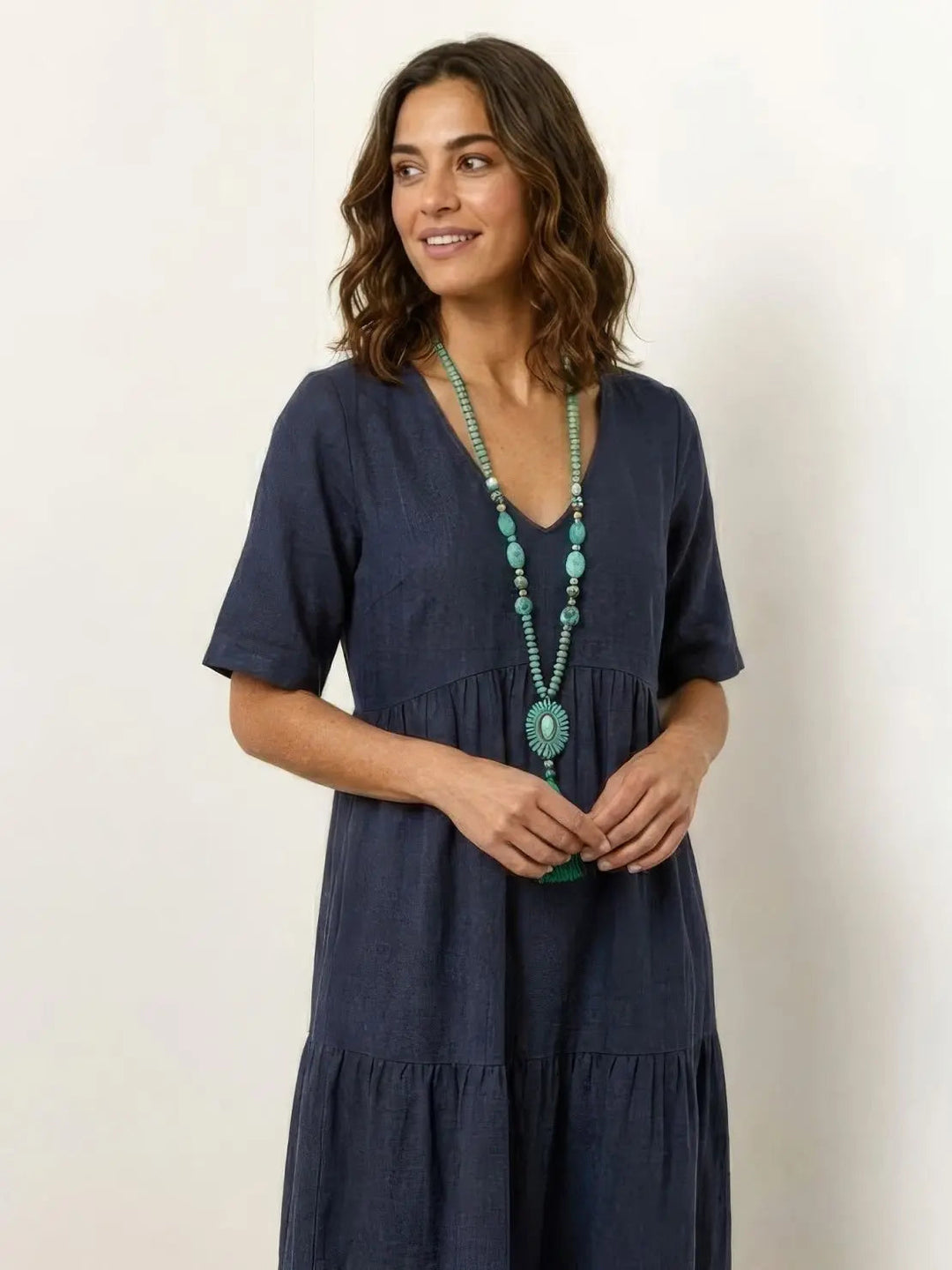 Women's V-Neck Tiered Maxi Swing Dress: Autumn Wedding Guest Style