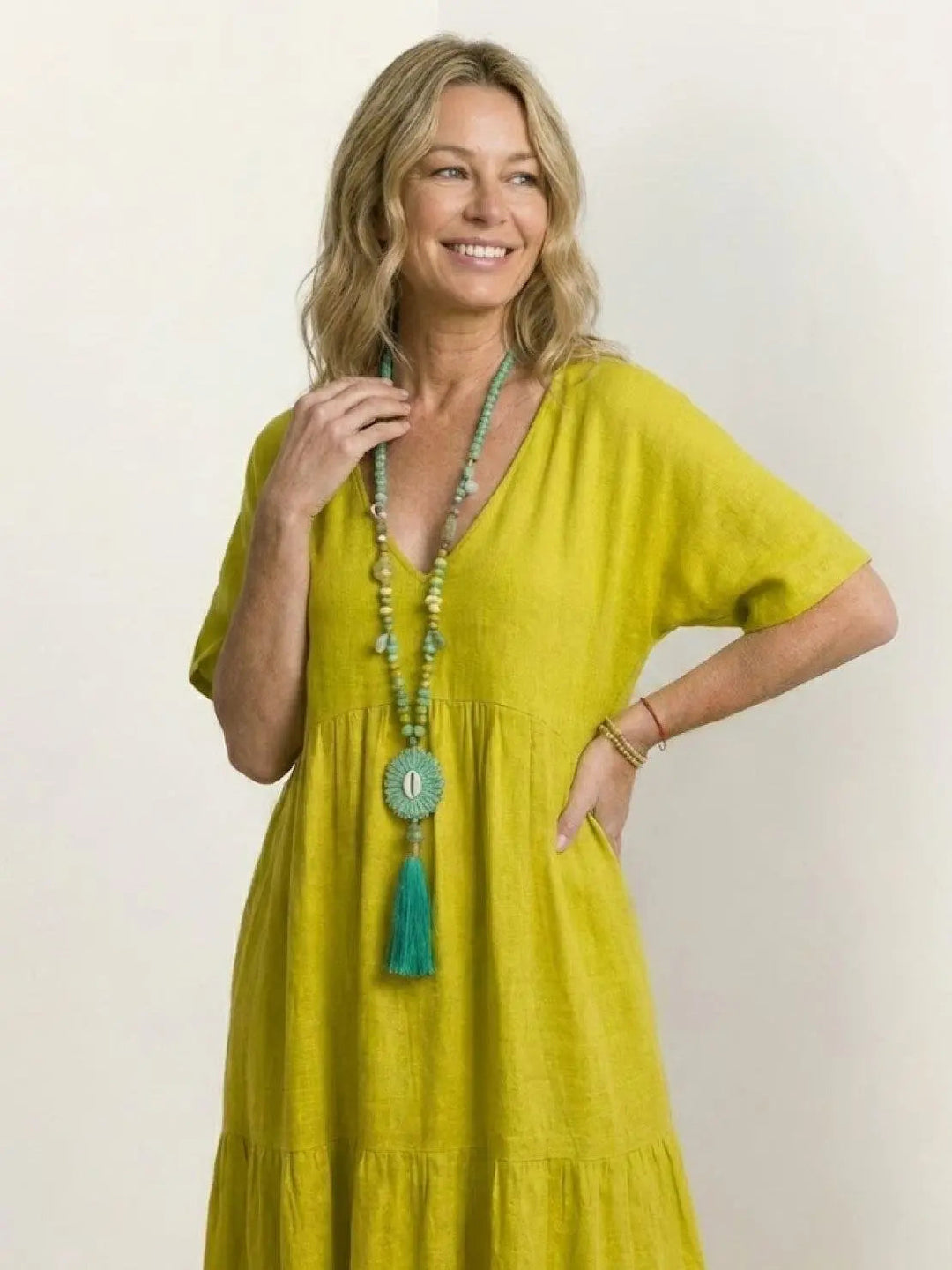 Women's V-Neck Tiered Maxi Swing Dress: Autumn Wedding Guest Style