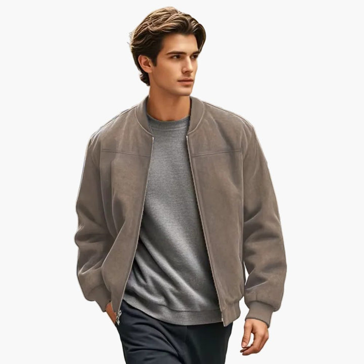 Bomber Jacket with Zipper and Ribbed Cuffs for Men