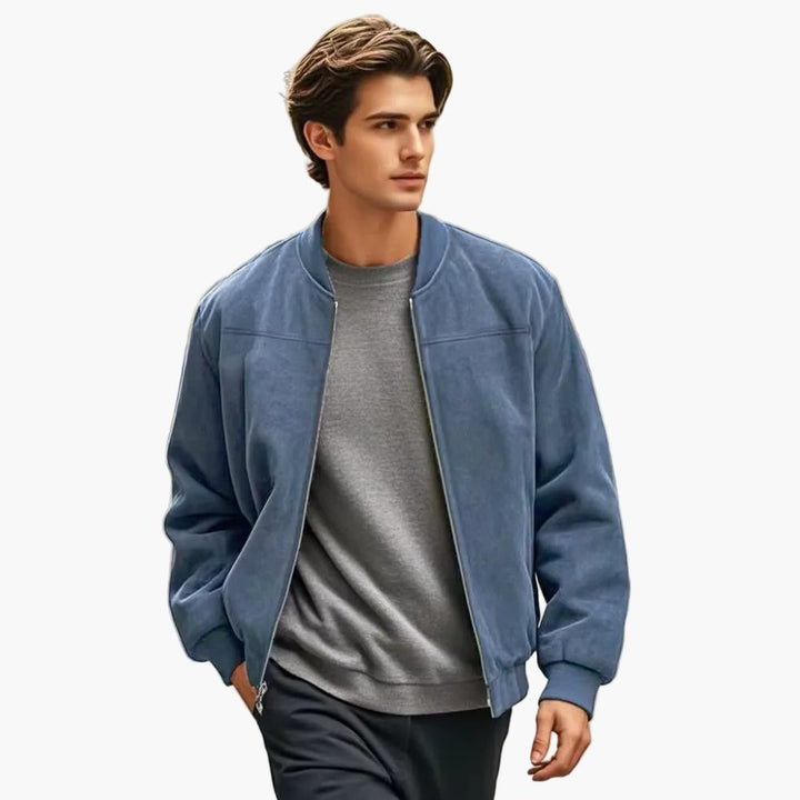 Bomber Jacket with Zipper and Ribbed Cuffs for Men
