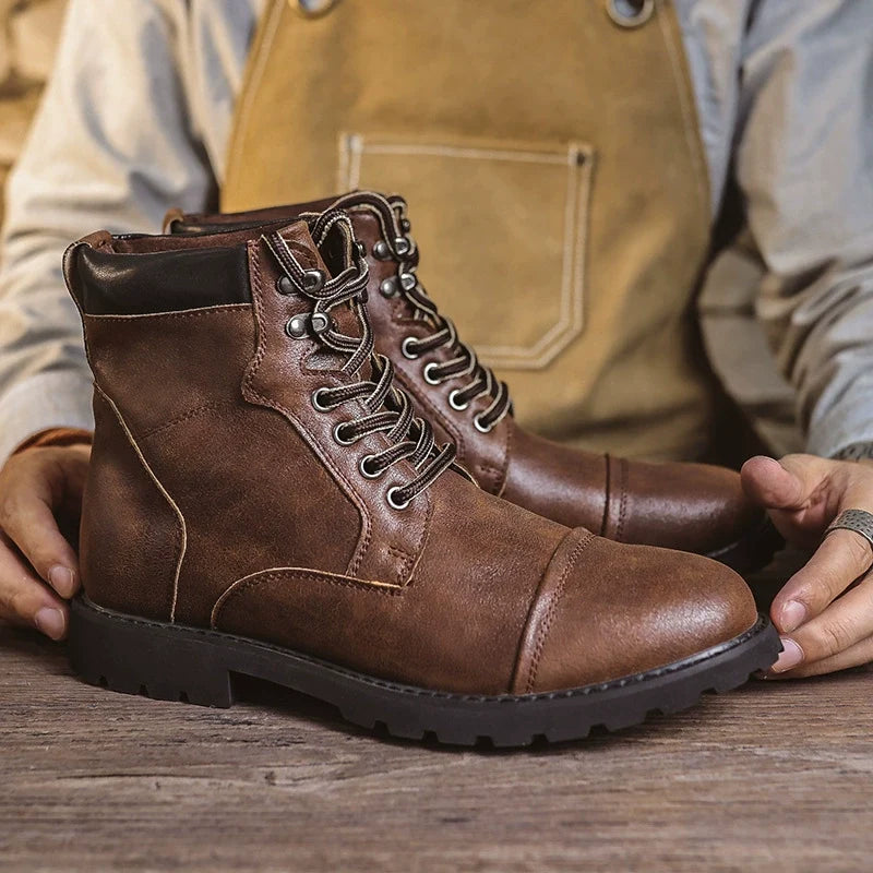 Men's Lace-Up Ankle Boots with Grooved Sole