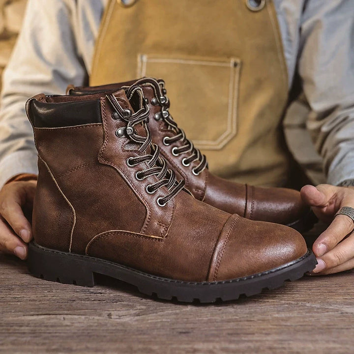Men's Lace-Up Ankle Boots with Grooved Sole