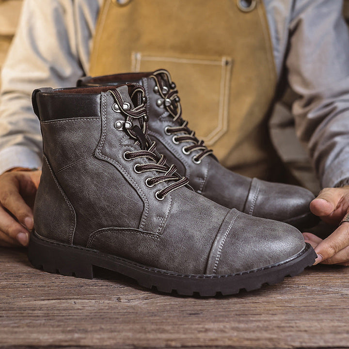 Men's Lace-Up Ankle Boots with Grooved Sole