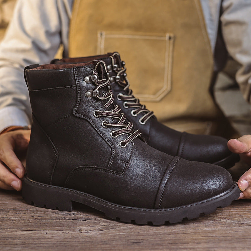 Men's Lace-Up Ankle Boots with Grooved Sole