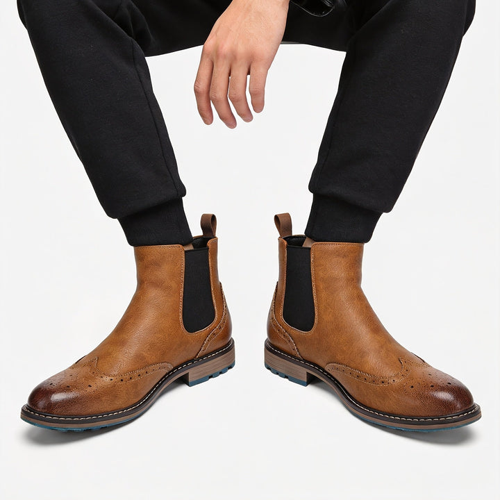 Men's Chelsea Boots with Brogue Details - Elena Harper