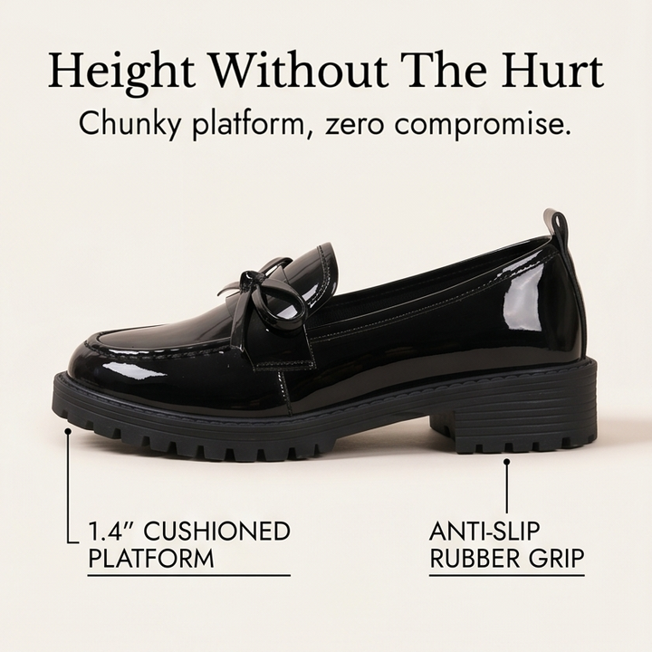 Bowella Glossy Bow Loafers with Cushioned Platform - Elena Harper