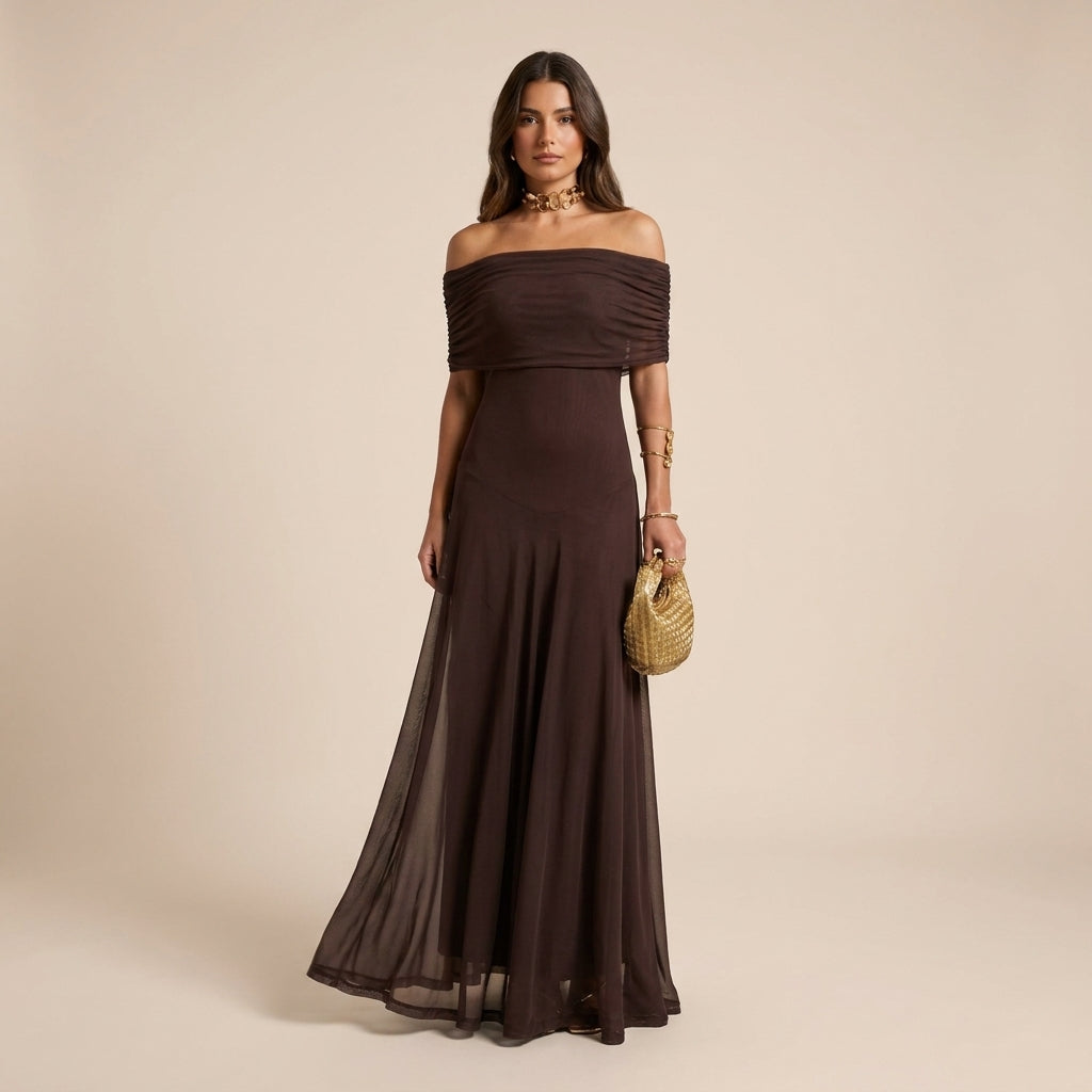 Women's Off Shoulder Flowy Maxi Dress - Elegant Evening Gown