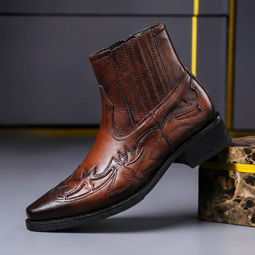 Beckett Italian Leather Boots with Polished Vintage Finish for Men - Elena Harper