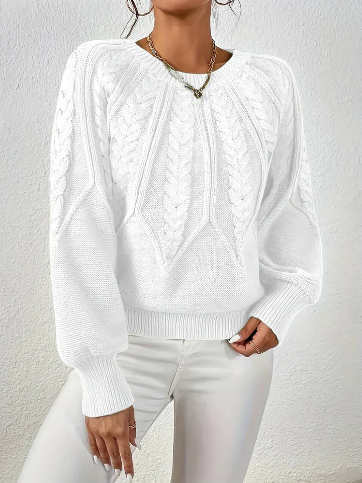 Brunhilde Women's Knit Sweater with Cable Pattern, view 10 - Elena Harper