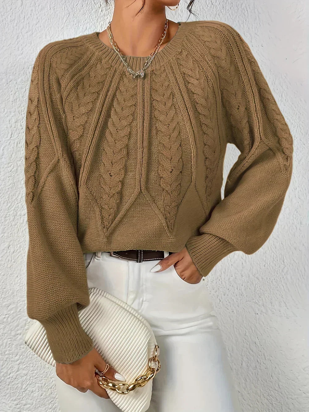 Brunhilde | Women's Knit Sweater with Cable Pattern