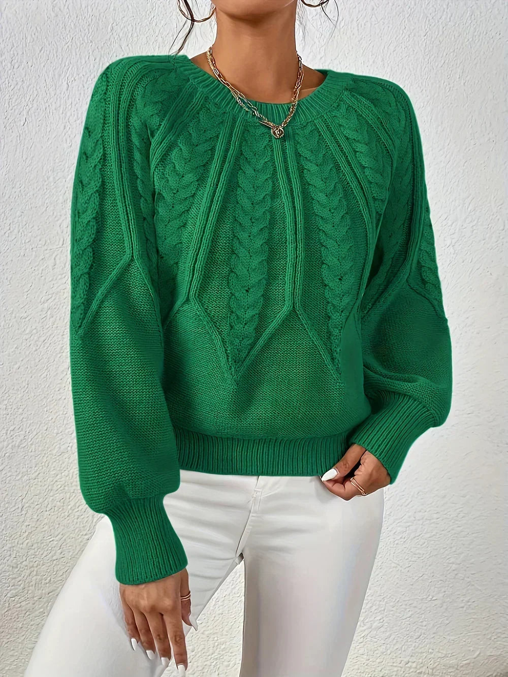 Brunhilde Women's Knit Sweater with Cable Pattern, view 6 - Elena Harper