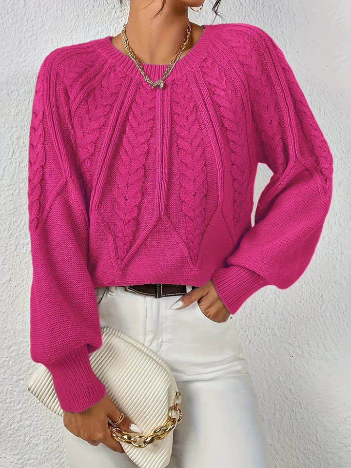 Brunhilde Women's Knit Sweater with Cable Pattern, view 9 - Elena Harper