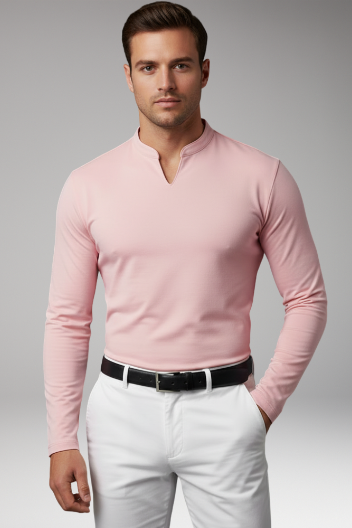 Men's V-Neck Shirt Without Buttons with Short Sleeves