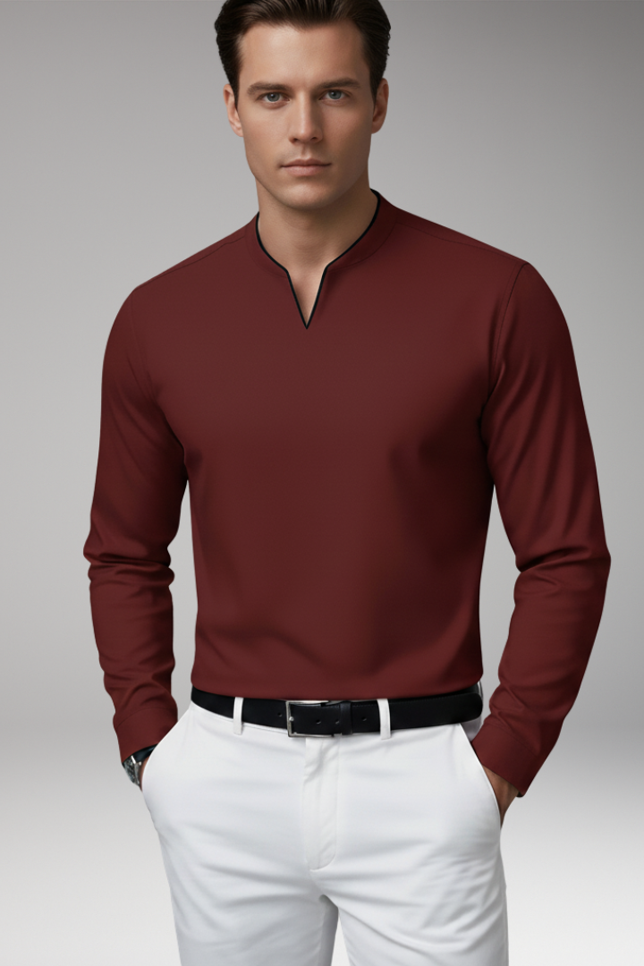 Men's V-Neck Shirt Without Buttons with Short Sleeves