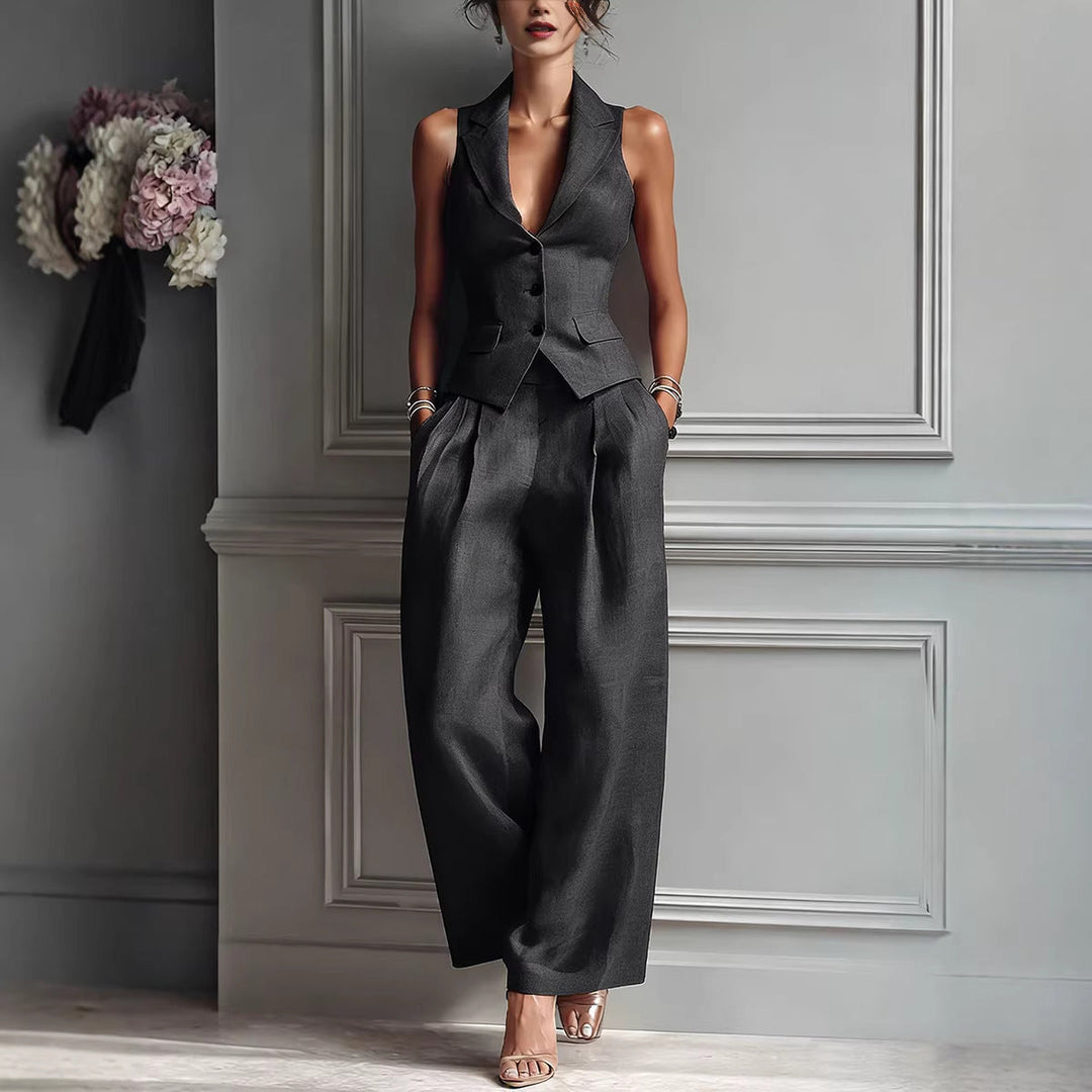 Aime™ | Two-Piece Set with V-Neck and Button Closure