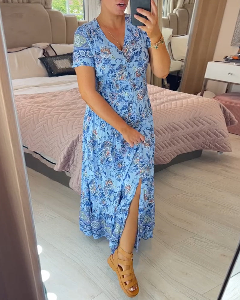 Ophelia | Floral Print V-Neck Dress