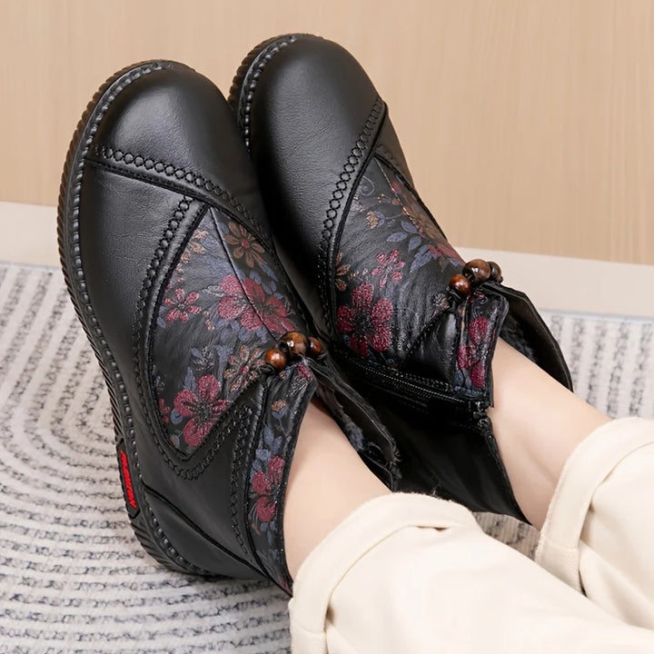 Robbie Vintage Leather Ankle Boots with Floral Pattern, view 6 - Elena Harper
