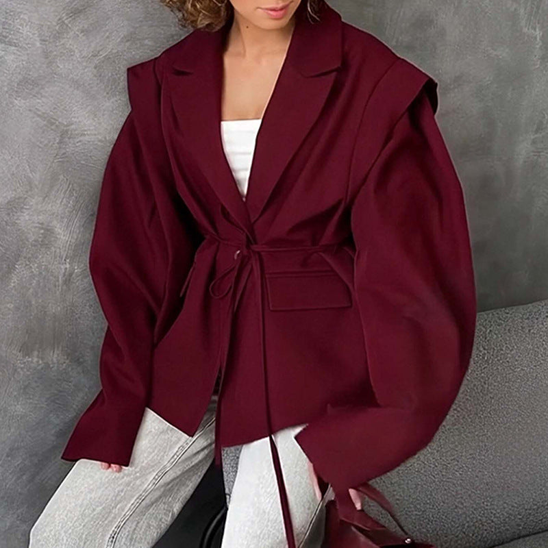 Lightweight Women's Spring Jacket with V-Neck, Ties, and Long Sleeves.