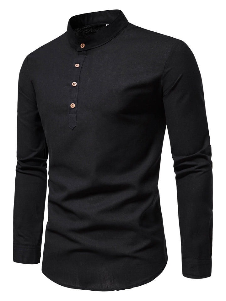 ELENA HARPER™  |  MEN'S HIGH COLLAR SHIRT WITH HALF BUTTON PLACKET