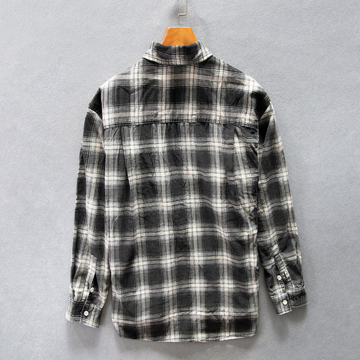 Men's Autumn Plaid Cotton Shirt, Loose Fit and Long Sleeves., view 4 - Elena Harper