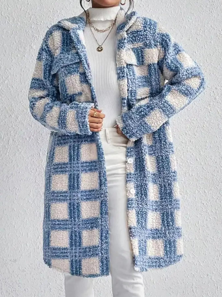 Long bouclé fabric coat with design for women Sereane, view 4 - Elena Harper