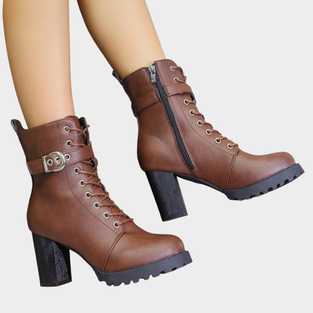 Evelyn | Striking Combat Ankle Boots with Lacing and Block Heel