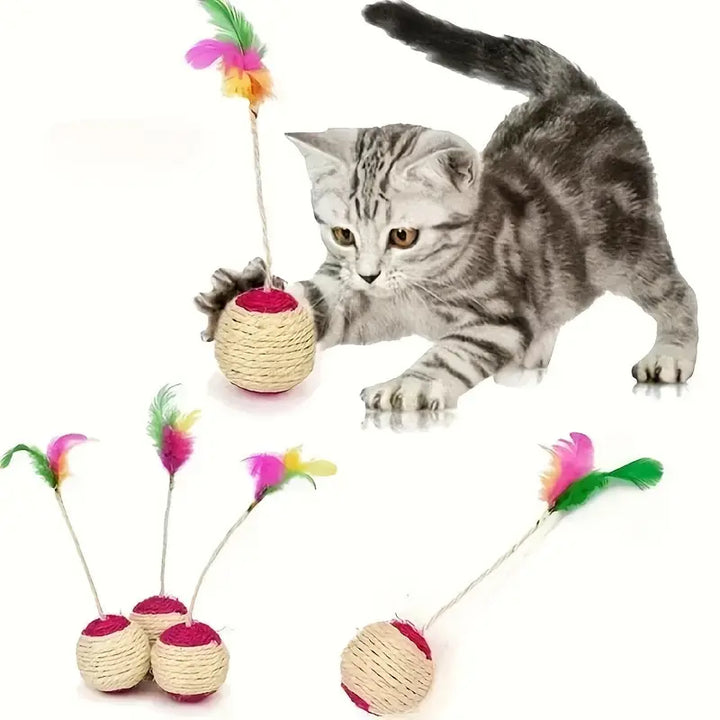 Cat's Interactive Feather & Sisal Play Ball for Instinctive Fun