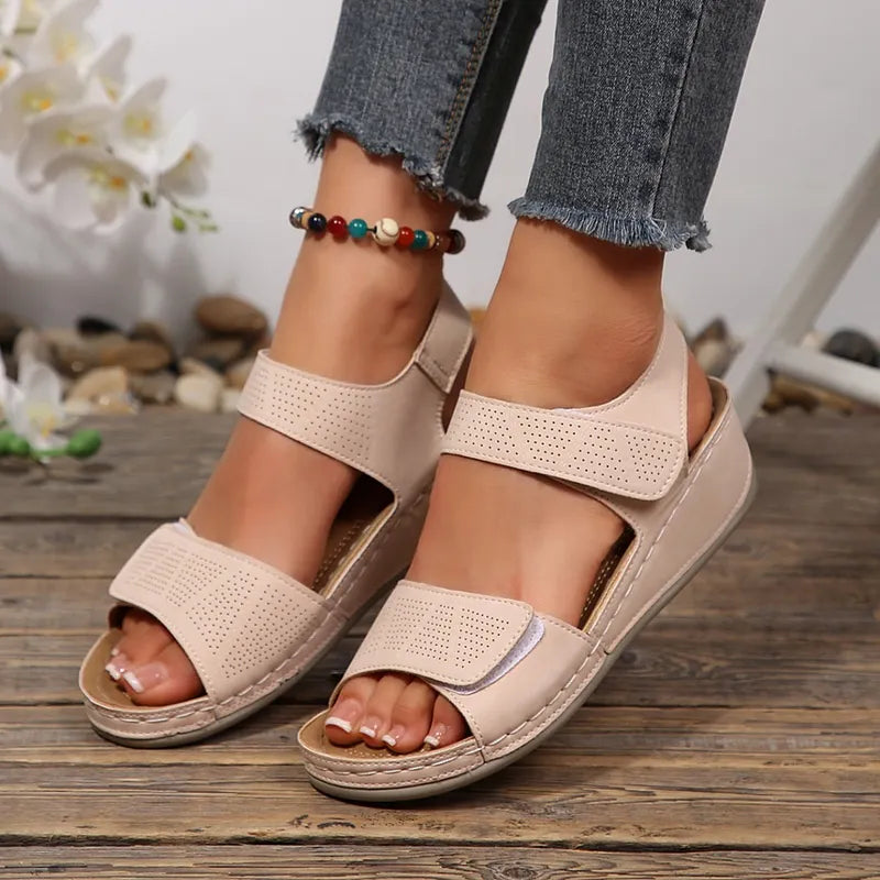 Tanaeva Comfortable Wedge Sandals with Velcro Closure, view 4 - Elena Harper