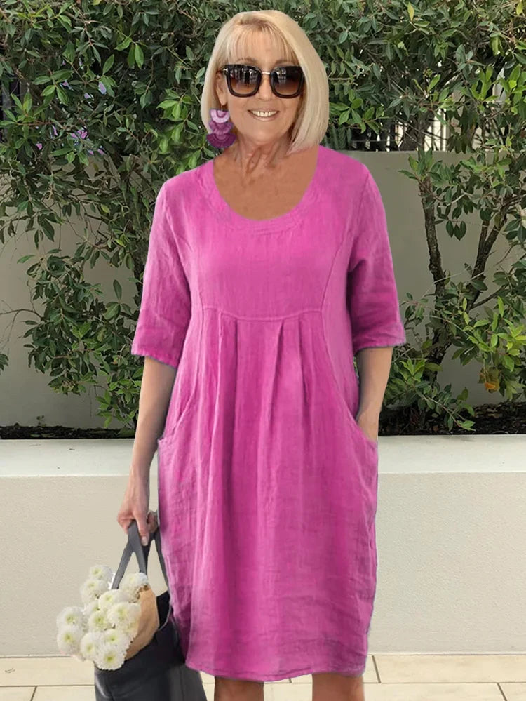 Noara Casual Cotton Pocket Tunic Dress - Elena Harper
