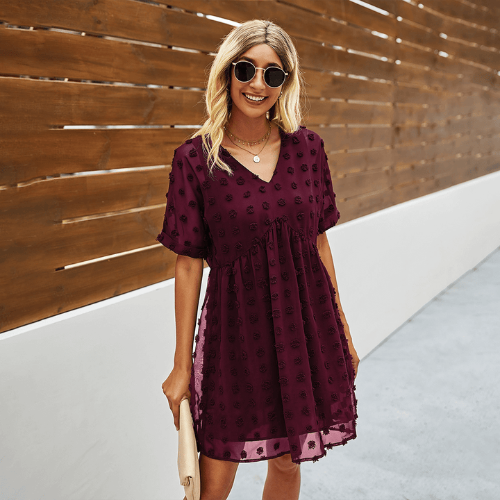Patterned Mini Dress with V-Neck, view 6 - Elena Harper