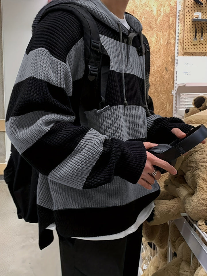 Tenzin Oversized Striped Knitted Hoodie, view 9 - Elena Harper