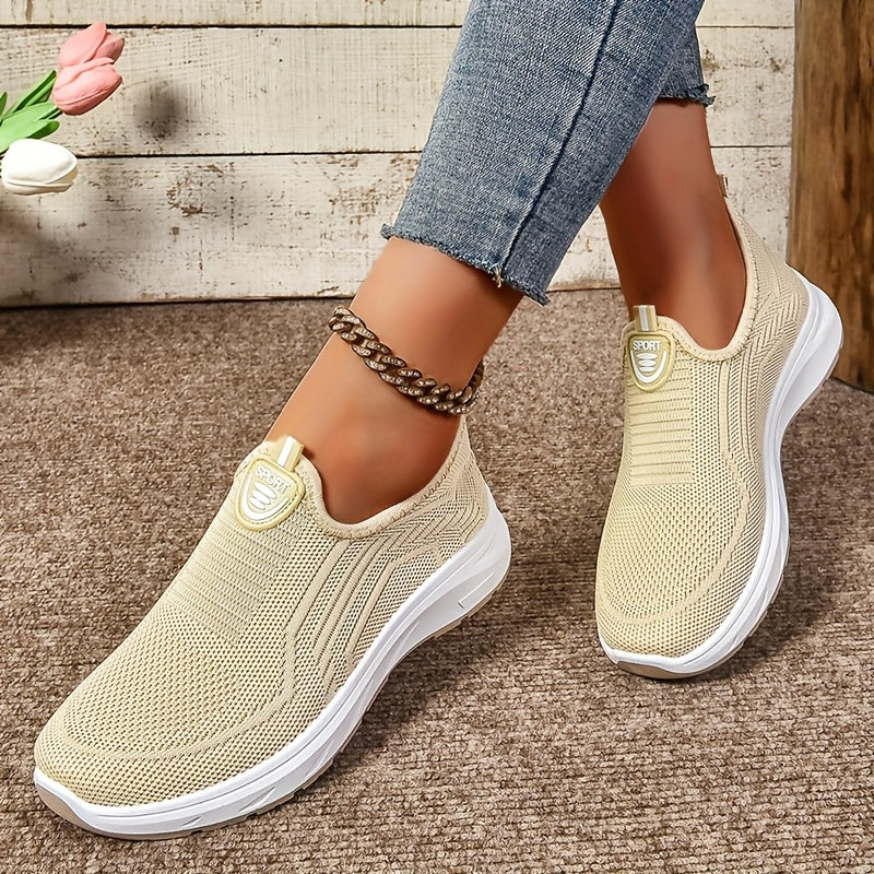 Ladies Slip-On Sneakers with Knitted Upper and Low Sole