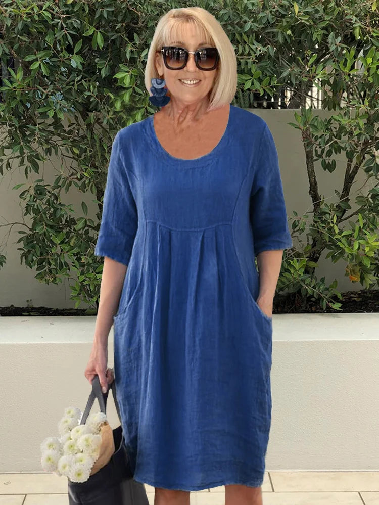 Noara Casual Cotton Pocket Tunic Dress - Elena Harper