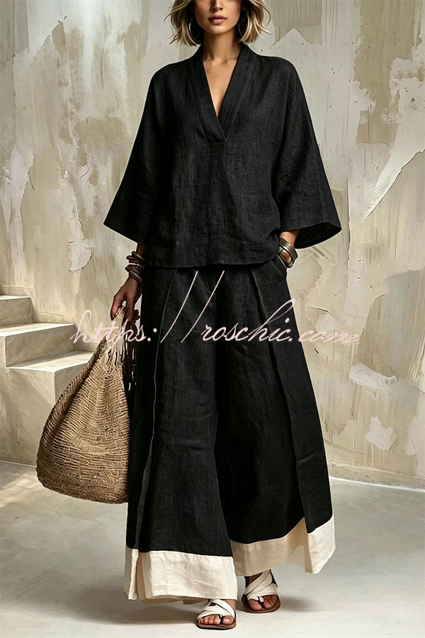 Minimalist V-Neck Linen Co-ord Set