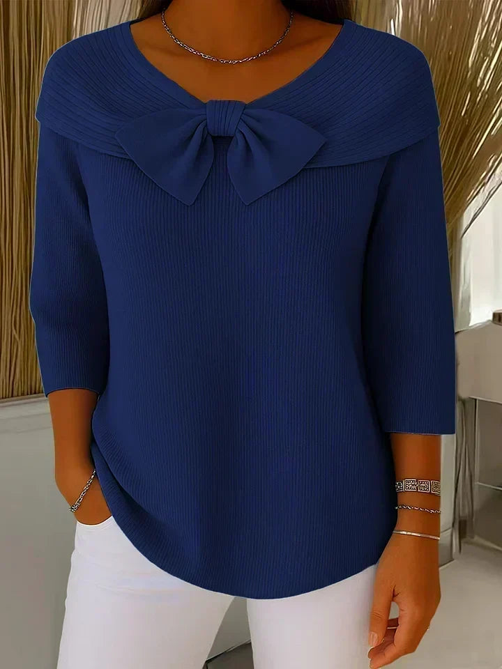 Astrid | Women's Bow-Neck Sweater with Wide Ribbed Neckline