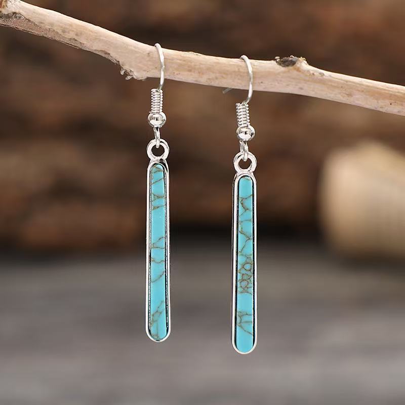 Elegant Antique Silver Plated Turquoise Geometry Pattern Drop Earrings - Elena Harper