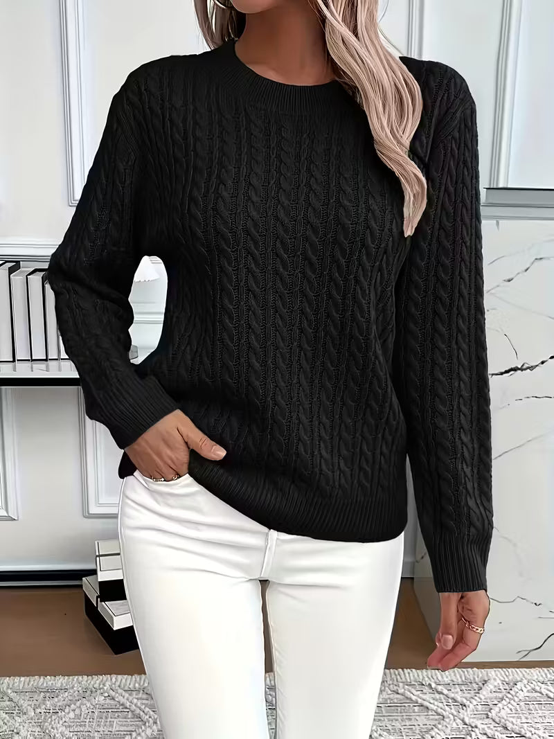 Adriana Cable-knit Cozy Long-sleeve Sweater - Elena Harper