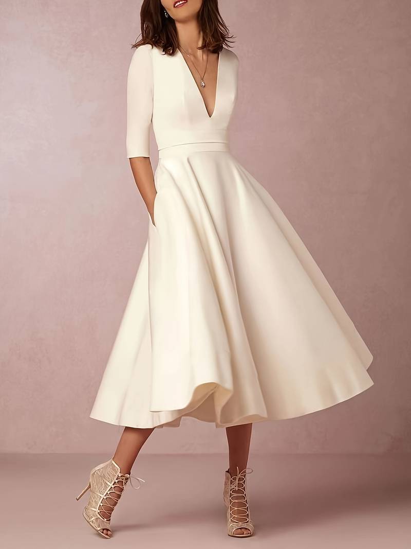 Retro White A-Line Swing Dress Vivienne - Elena Harper
