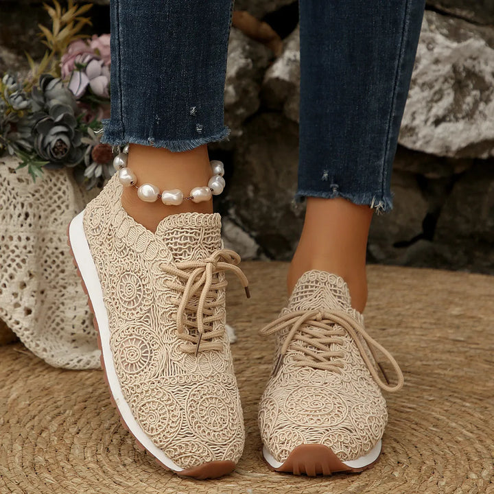 Susannah Breathable Knit Sneaker with Lacing, view 2 - Elena Harper