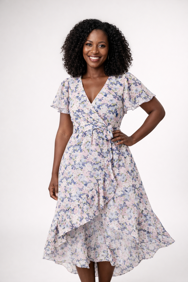 Floral Midi Dress for Women – Elegant Cut and Romantic Look