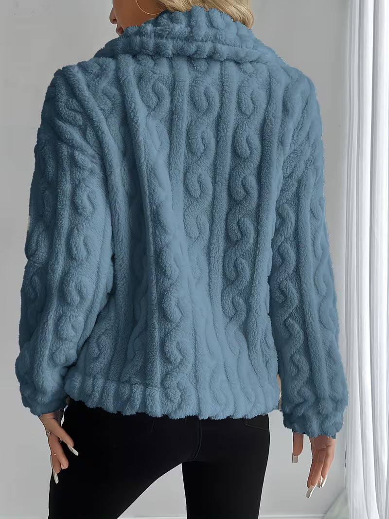 Textured teddy jacket for women with elegant buttons