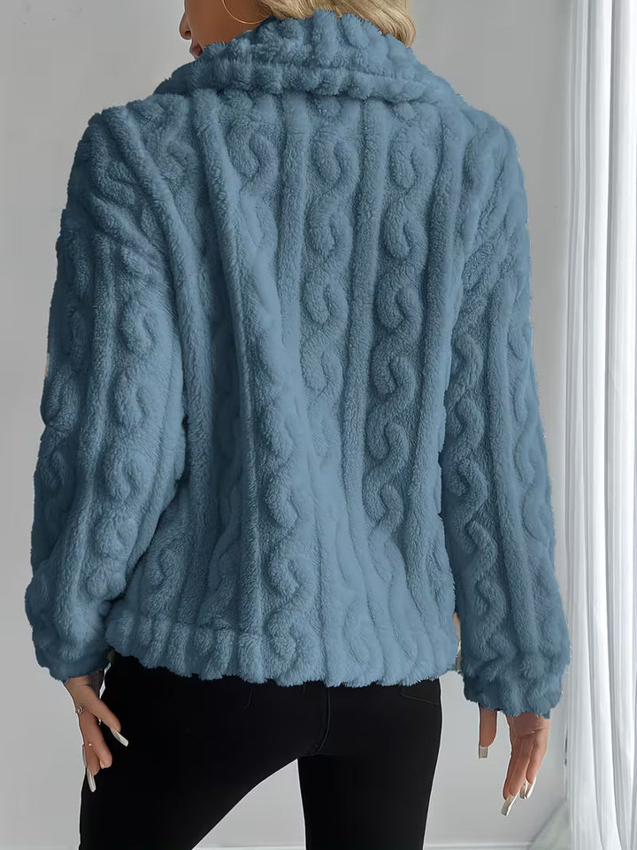 Textured teddy jacket for women with elegant buttons